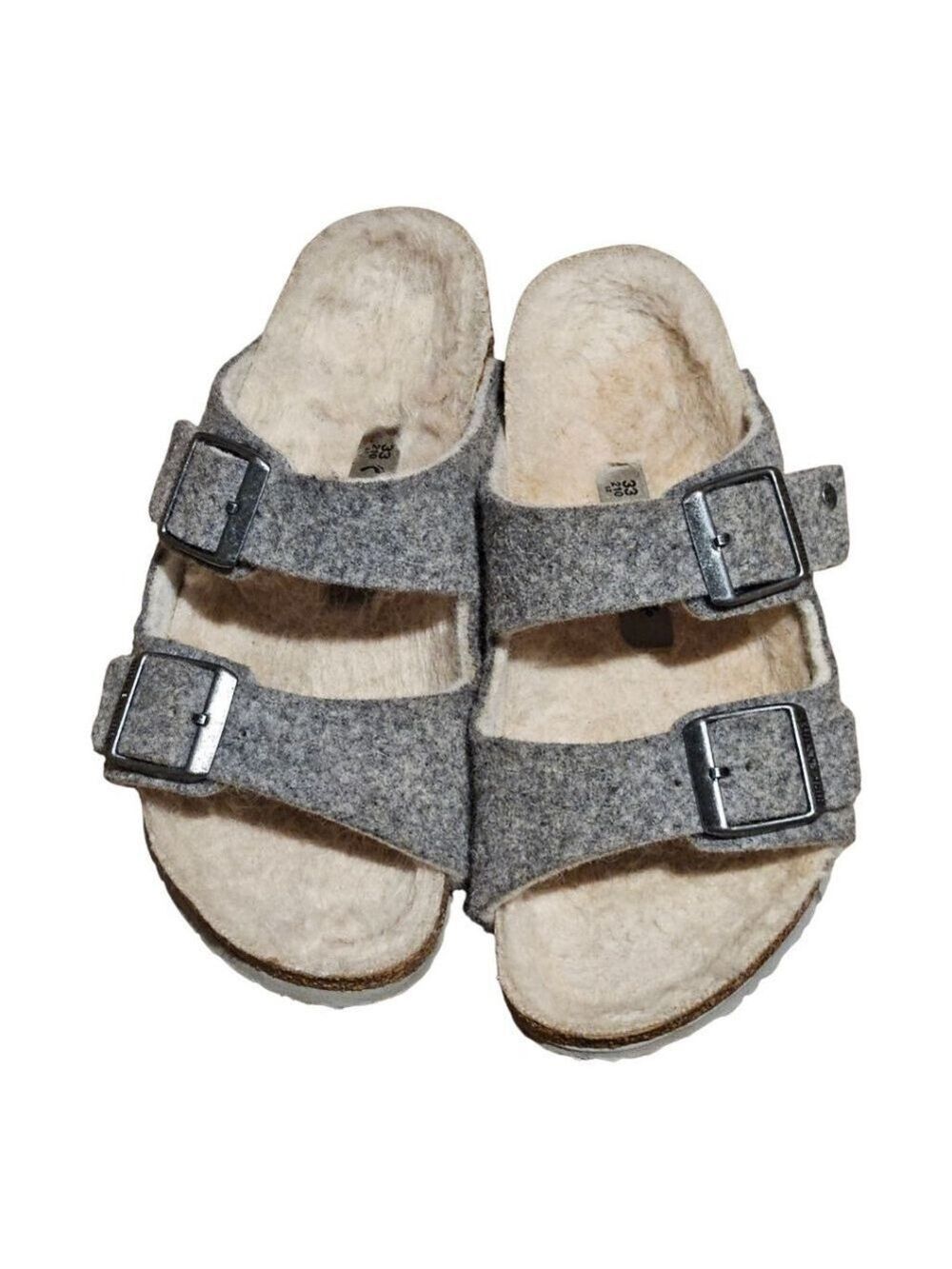 Kids' Birkenstock Grey Beige Shearling Lined Sandals US 2 (Little Girl)
